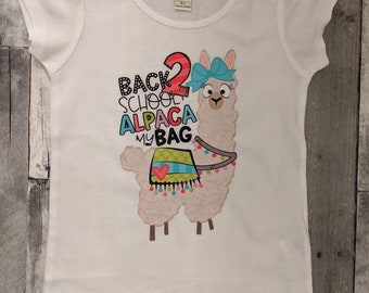 Girls sublimation tee Back 2 school Alpaca my bag puff shirt sleeve tee