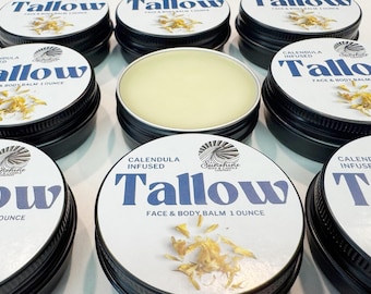 Calendula Infused Tallow Balm: Grass Fed Beef, Squalane Oil