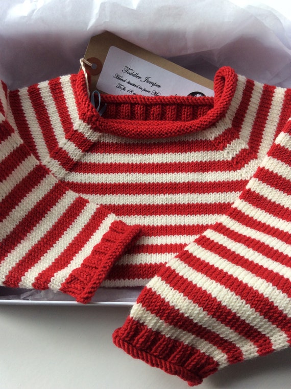 Soft Merino Wool Striped Jumper in Red and Cream. Machine - Etsy