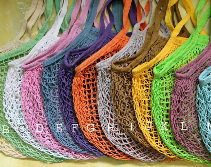 100% Reusable Cotton Shopping Bag, 23 Colors, Portable Grocery Tote Bags Fruit Vegetable Bag, Wedding Mesh Handbag Short Handle Storage Bag