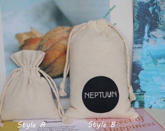 100 Custom Natural Cotton Jewelry Packaging Pouch, Organic Cotton Bag Wedding Favour Drawstring Bag With Logo, Muslin Storage Dust Bag