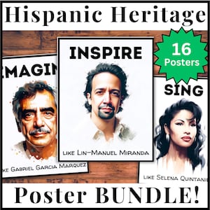 16 Hispanic Heritage Month Posters Inspirational Bulletin Board Portraits, Famous Hispanic People, Back to School September October Decor