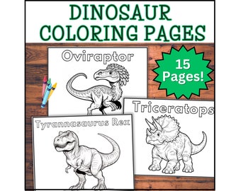 15 dinosaurussen kleurplaten met dinosaurusnamen, voorschoolse prek kleurplaten, kleuterschool homeschool activiteiten, dino kleurboek