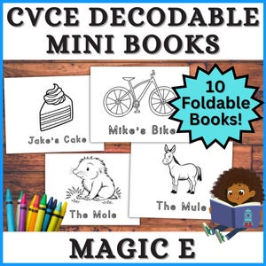 Printable CVCE Words Decodable Reader Mini Books, Kindergarten Reading Sight Words, Homeschool Learn To Read Easy Magic E Fluency Passages