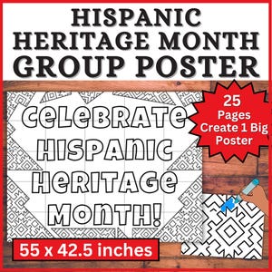 Hispanic Heritage Month Collaborative Poster, Group Coloring Page Craft 25 Coloring Sheets Fall Bulletin Board Activity Celebrate Diversity
