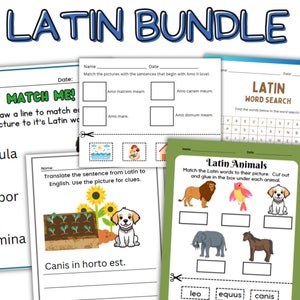 Latin Language Worksheet Bundle - Latin Vocabulary Practice, Latin Translation, Latin Homeschool, Latin Words animals, Latin Vocab Materials