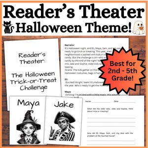 Halloween Trick or Trea Reader&#39;s Theater Script Halloween Dramatic Play Center Autumn Drama Grades 2-5 Fluency Practice Skits Silly Spooky
