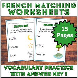 15 French Language Vocabulary Worksheets - Matching Words to Pictures Set 1, French Vocabulary, Learn French, Homeschool Materials