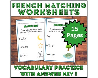 15 French Language Vocabulary Worksheets - Matching Words to Pictures Set 1, French Vocabulary, Learn French, Homeschool Materials