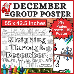 Sleighing Through December! Christmas Collaborative Poster Group Winter Bulletin Board Coloring Sheets Pages Craft Bulletin Board Wall Mural