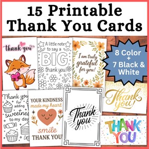 15 cartes de remerciement imprimables - vierges à l'intérieur - cadeau de remerciement pour le professeur - carte pour étudiants, professeurs, parents Cartes de voeux pliables pour enfants