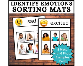 Identifying Emotions Sorting Mats Activity-Sort 8 Feelings with 48 Real Photos! Sort Emotions Worksheets, Autism printable, Identify Emotion