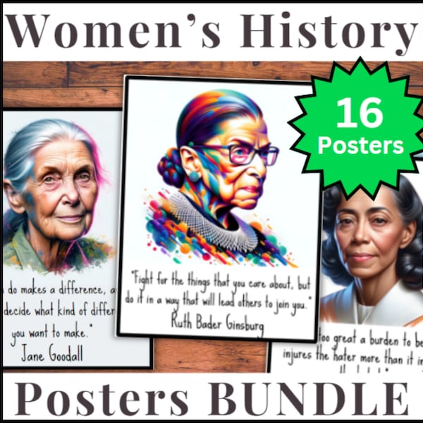 16 Women's History Month Poster Inspirational Quotes March Bulletin Board! Printable Posters, Famous Women, Women Leaders, Classroom Decor