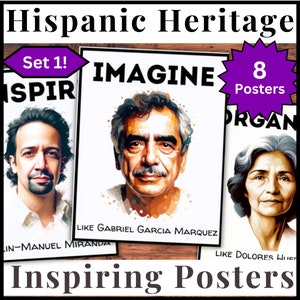 8 Hispanic Heritage Month Poster Inspirational Bulletin Board, Klassenzimmer Dekor Porträts, berühmte Hispanic Personen, Schulanfang September