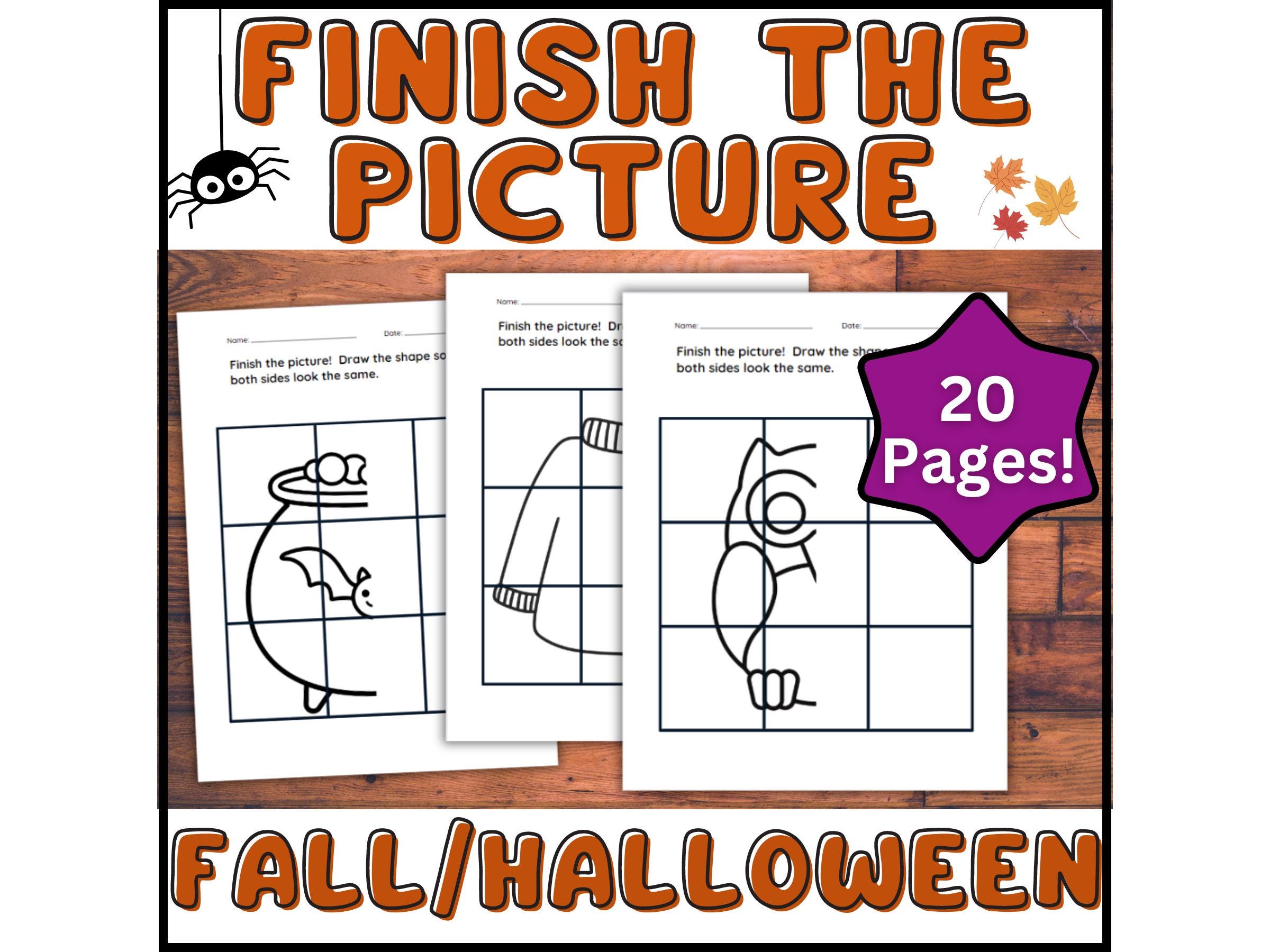 Fall Halloween Finish the Picture Worksheets Autumn Symmetry Practice ...