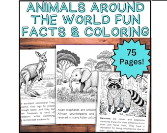75 Animals Around the World Coloring Pages & Fun Facts, Realistic Animal Coloring Sheets, Science Coloring Book, Interesting Animal Facts