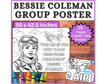 Bessie Coleman Quote Collaborative Poster, Black History Month Women's History Art Project February Pilot Coloring Page Craft Bulletin Board