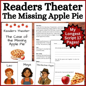 Printable Fall Readers Theater Script Mystery, Case of the Missing Apple Pie, September Dramatic Play Center Autumn Drama Fluency Practice
