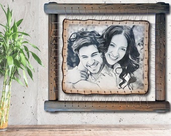 Photograph Engraved In Real Leather Gift for Her Wedding Photo Family Photos Anniversary Gift