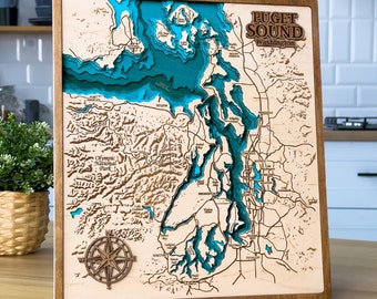 3D Puget Sound Map Wood