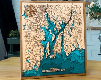 3D Narragansett Bay Wooden Map