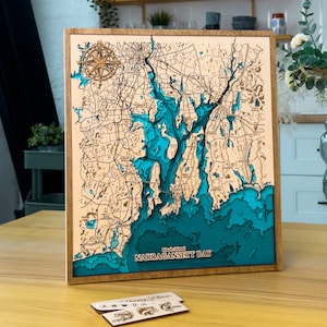Mappa in legno 3D della baia di Narragansett