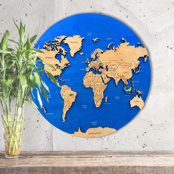 World Map Push Pin Wooden World Map Wall Decor