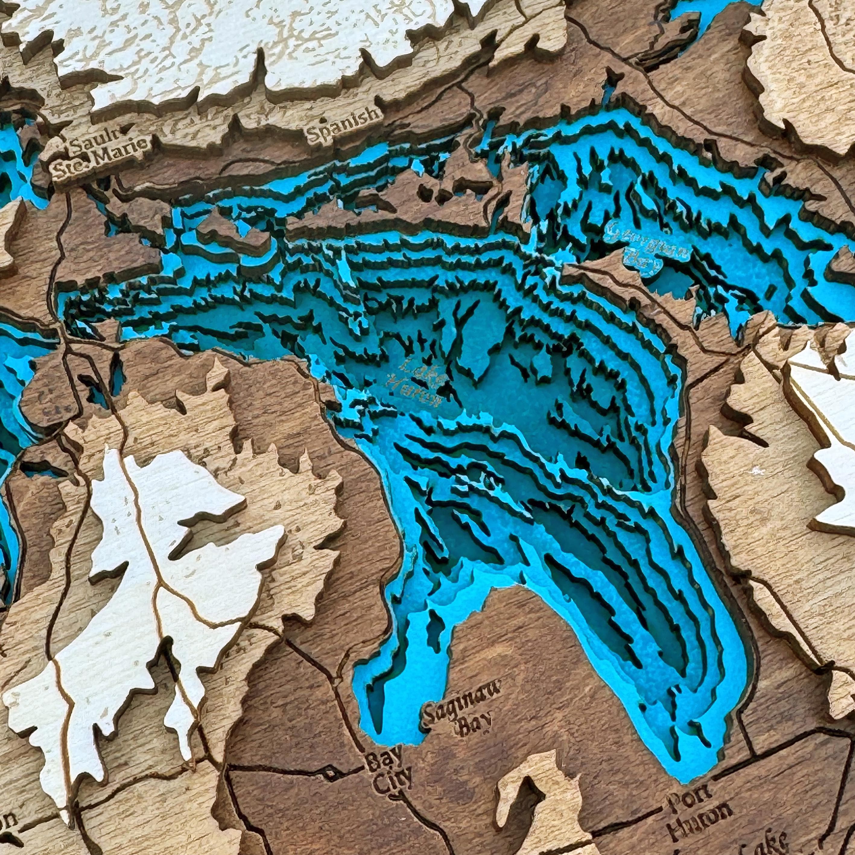 3D Wooden Great Lakes Map: Custom Depth Map Wall Art - Etsy