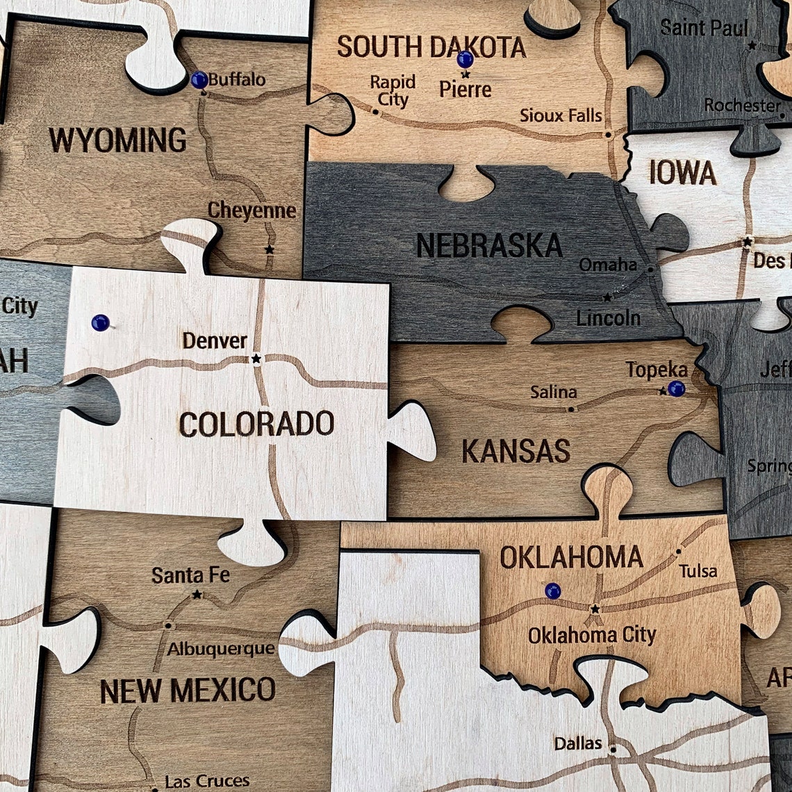 Wooden USA Map Puzzle 3D United States Map Push Pin US Travel Etsy