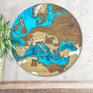 3D Map of Europe Wood Wall Decor Push Pin