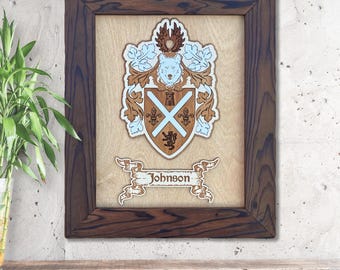 Custom Family Crest Wood Sign Personalized Coat of Arms