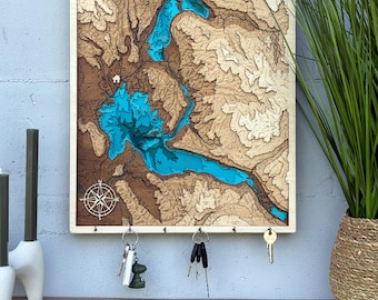 Custom Key Holder Wooden Map Wood Key Rack Entryway Organizer Housewarming Gift