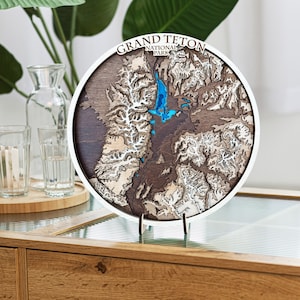 Grand Teton National Park 3D Holzkarte Holz Bergwandkunst - Jeder benutzerdefinierte Ort verfügbar