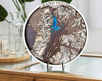 Mapa Parku Narodowego Grand Teton 3D z drewna: spersonalizowana dekoracja ścienna z motywem górskim
