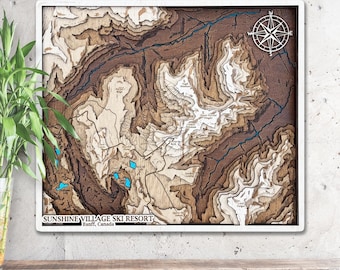 Custom Ski Resort Trail 3D Wood Map Personalized Ski Gift
