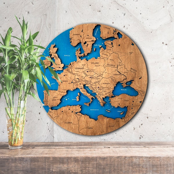 Mapa de Europa de madera con alfileres Decoración de viaje de Europa