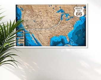Route 66 Map Wall Art USA Road Trip Map