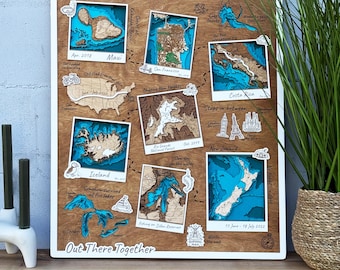 Personalized Travel Memory Map Gift for Couples 3D Wooden