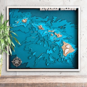 Hölzerne 3D-Hawaii-Karte Relieftopographie Tiefe Schichtkarte