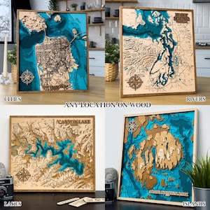 Custom Map Gift Engraved on Wood Map Personalized Gifts Map Print Lake House Decor Wood Wall Art Lake Signs on Wood Wall Decor image 5