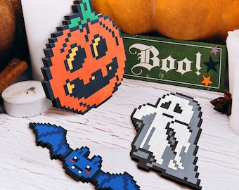 Set di decorazioni in legno di Halloween Decorazioni per mostri Pixel Art