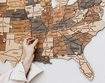 Wooden US Map Puzzle: Push Pin Travel Tracker, Apartment Decor