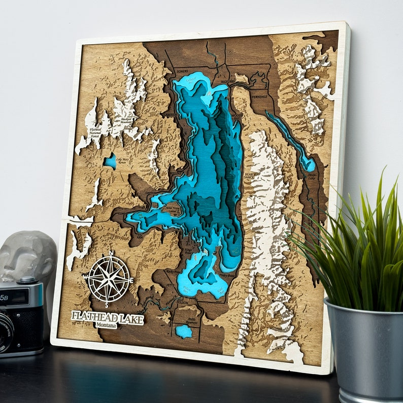 Custom Map Gift Engraved on Wood Map Personalized Gifts Map Print Lake House Decor Wood Wall Art Lake Signs on Wood Wall Decor image 1