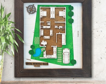 Custom House Plan Map Wooden New Home Gift