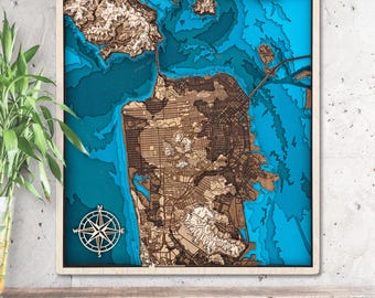 Mapa topográfico de madera 3D