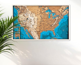 USA Map Wall Art Wooden United States Map 3D US Map Decor