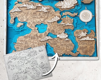 Custom Fantasy Map 3D Wooden Treasure Map
