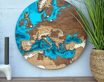 Europe 3D Wood Map With Pins Europe Travel Decor
