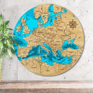 3D Map of Europe Wood Wall Decor Push Pin