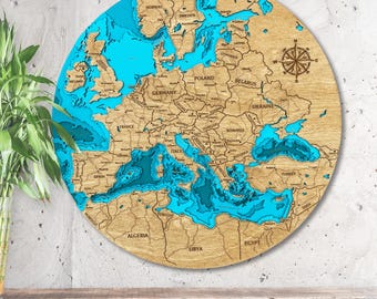 3D Map of Europe Wood Wall Decor Push Pin